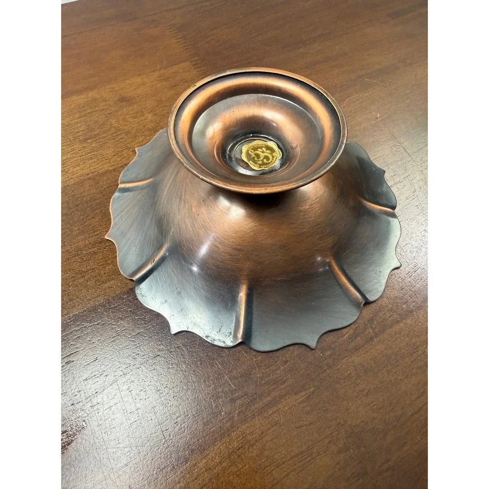 Grita Artisan Copper Pedestal Bowl Scalloped Fluted Metal Decor Dish 6 Inch